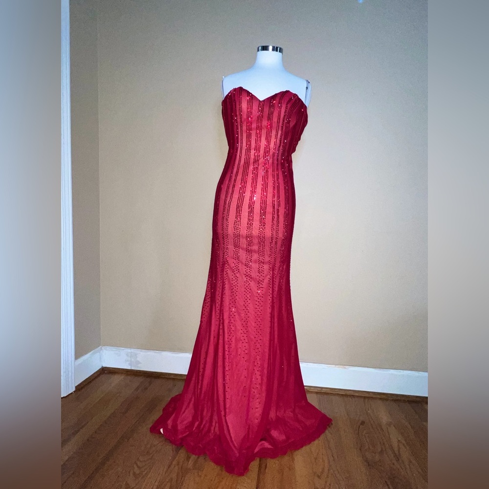 Red Backless Evening Gown